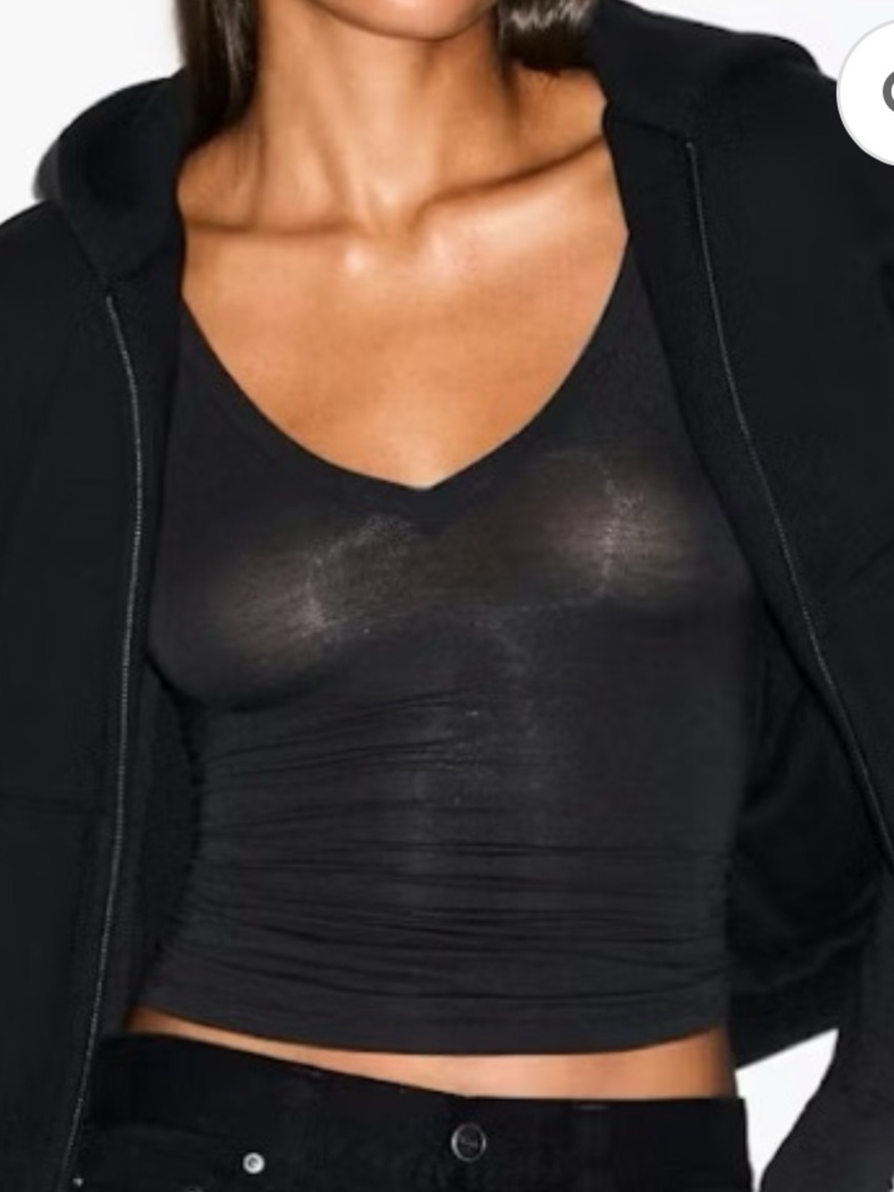 SKIMS NWT Sheer Modal Long Sleeved V Neck - Black - Picture 5 of 6